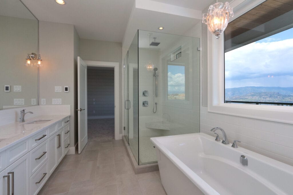 462 Rockview Lane custom bathroom with large window overlooking valley and spacious amenities