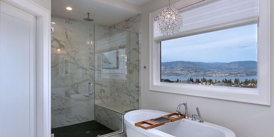 Custom marble shower and bathroom by Stark Homes